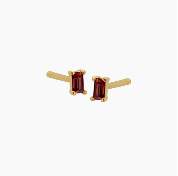 Dara Red Garnet Baguette Stud Earrings in Gold