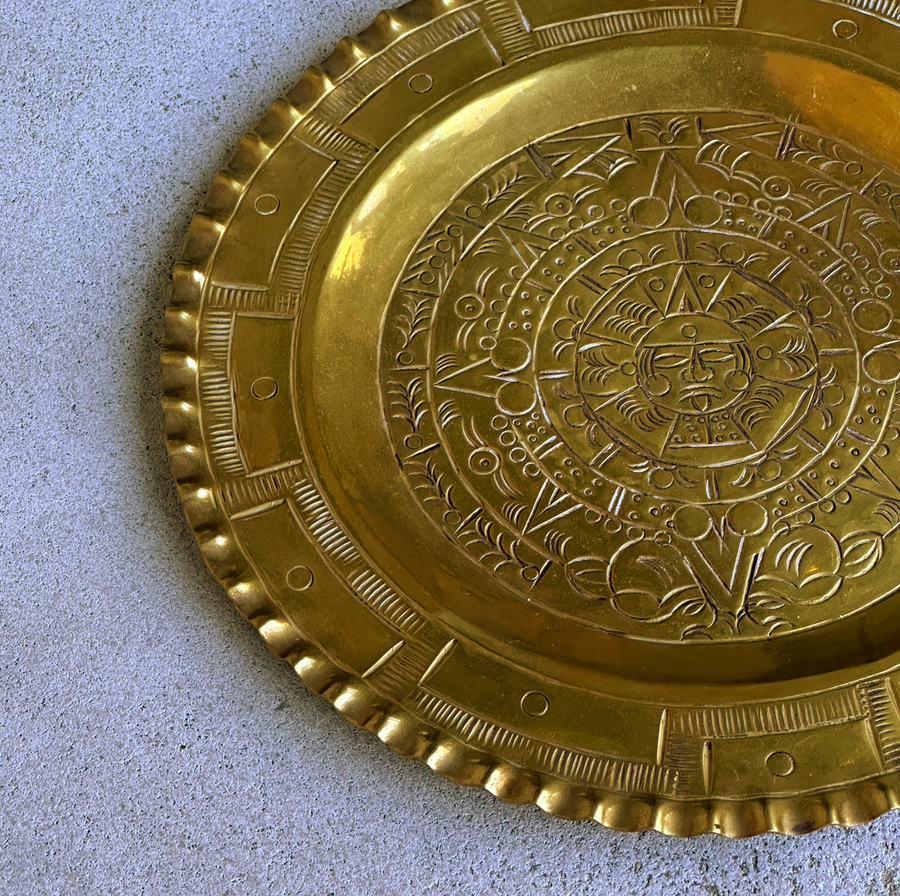 Vintage Aztec Round Brass Tray