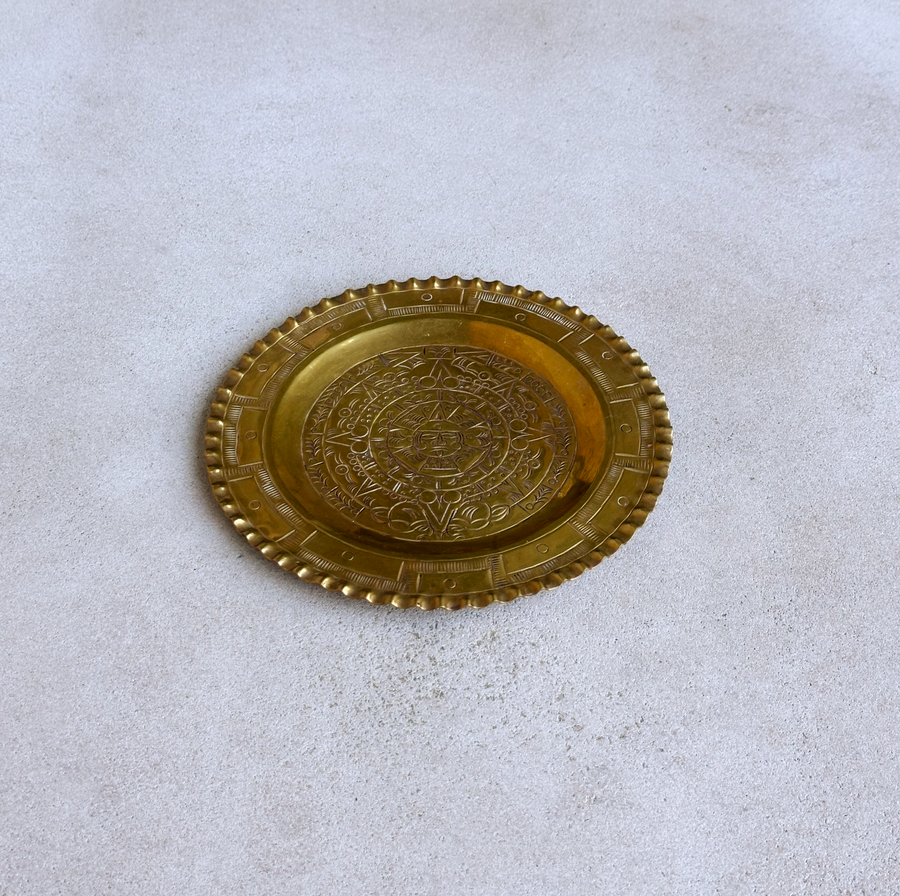 Vintage Aztec Round Brass Tray