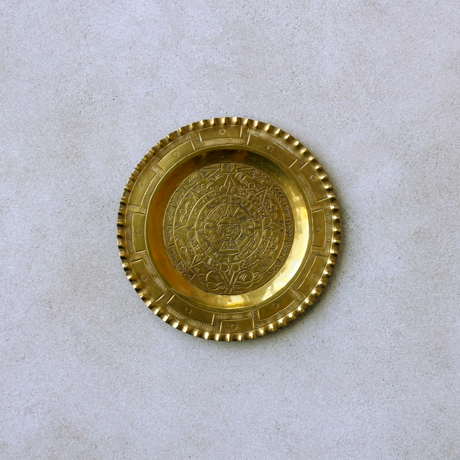 Vintage Aztec Round Brass Tray