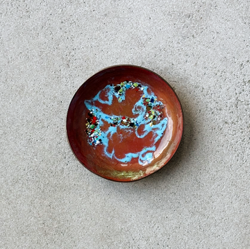 Vintage Enamel Rust and Blue Trinket Tray