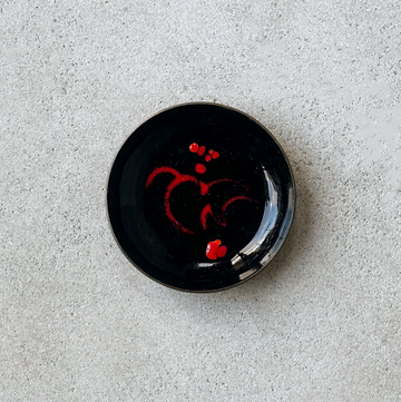 Vintage Enamel Black and Red Trinket Tray