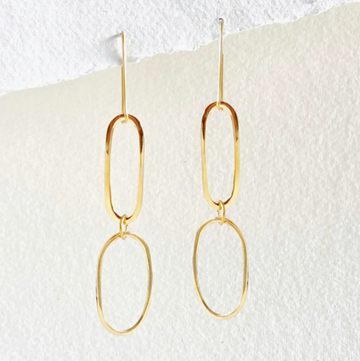 Brass Hoop Oval Earrings