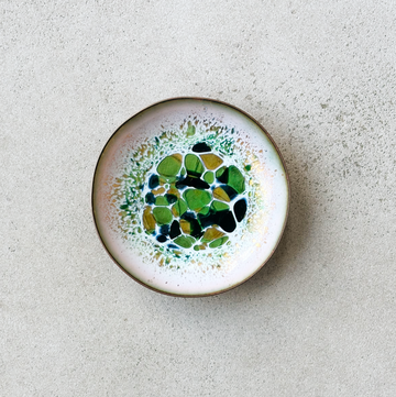 Vintage Enamel Green Dot Trinket Tray