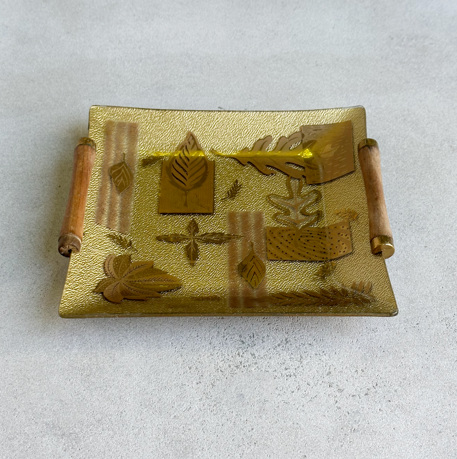 MCM Colony Glass Leaf Tray wth Teak Handle
