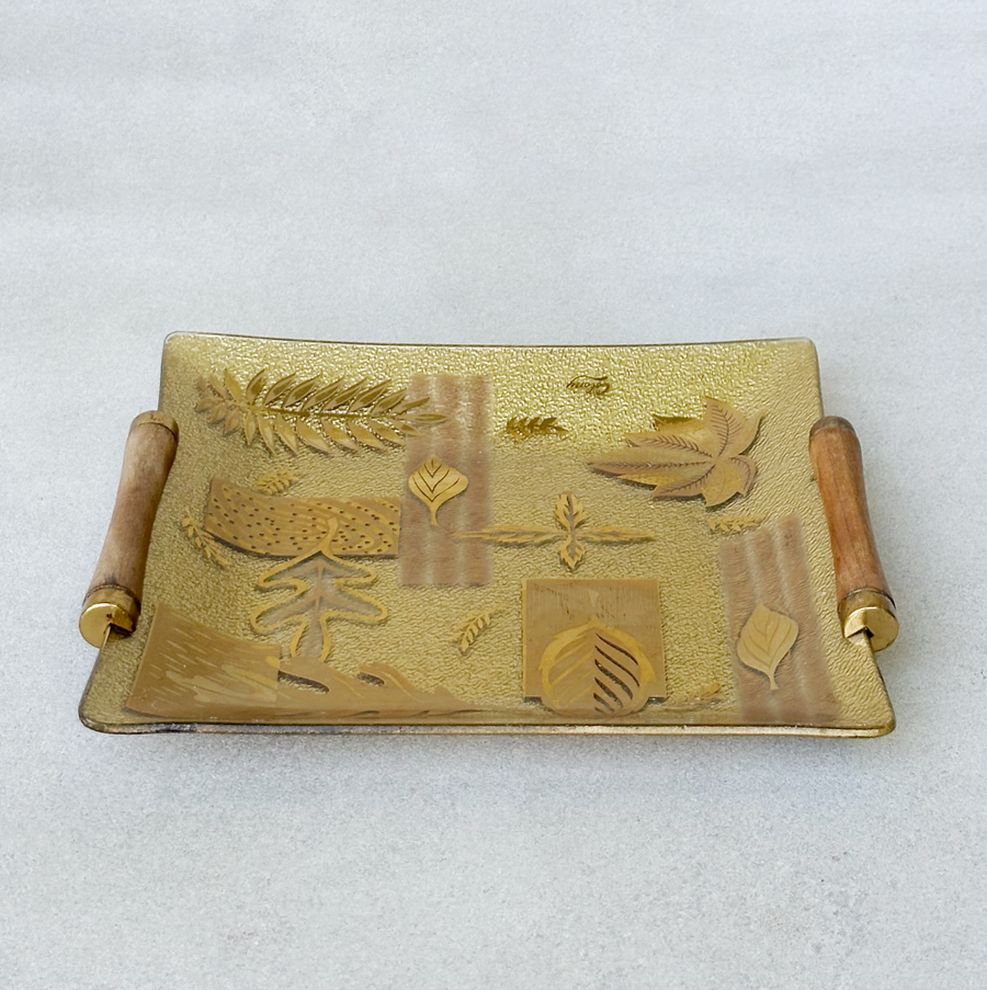 MCM Colony Glass Leaf Tray wth Teak Handle