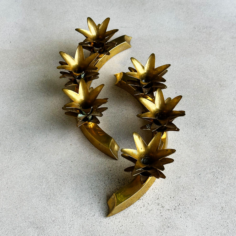 Vintage Pineapple Leaf Candleholder / set 2