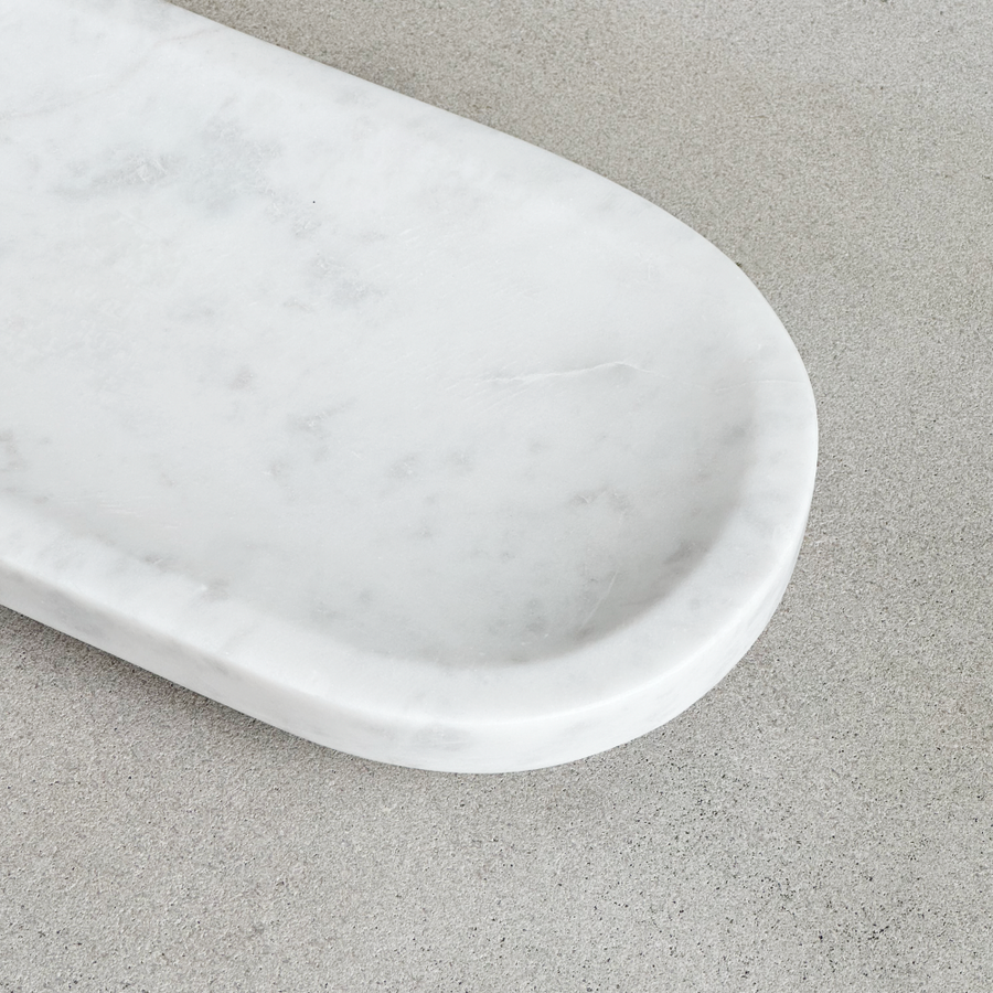 Oval Footed Marble Oval Tray