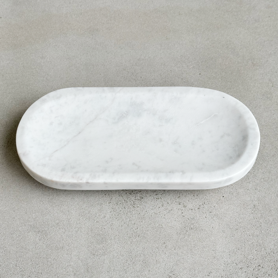 Oval Footed Marble Oval Tray