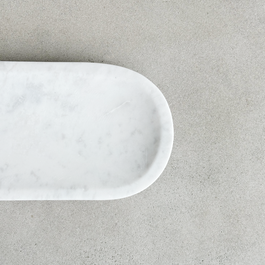 Oval Footed Marble Oval Tray