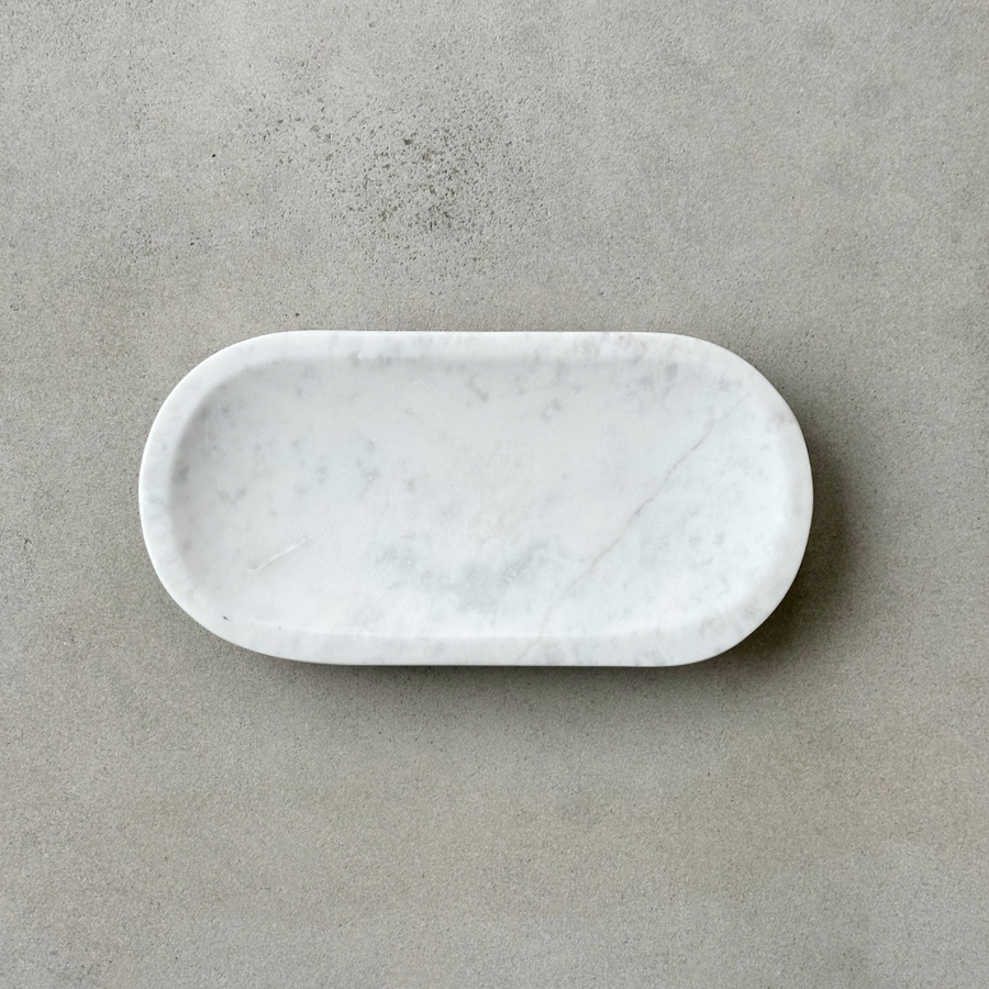 Oval Footed Marble Oval Tray