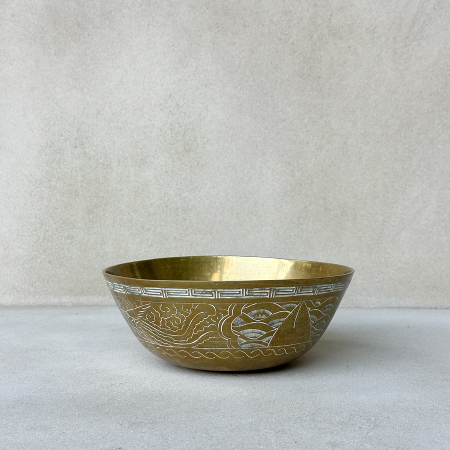 Vintage Etched Brass Bowl