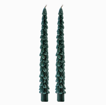 Green Tree Taper Candles, Set of 2