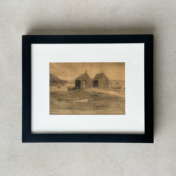 Vintage Framed Boathouse Etching