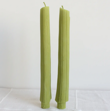 Celery Beeswax Candles Taper Pair