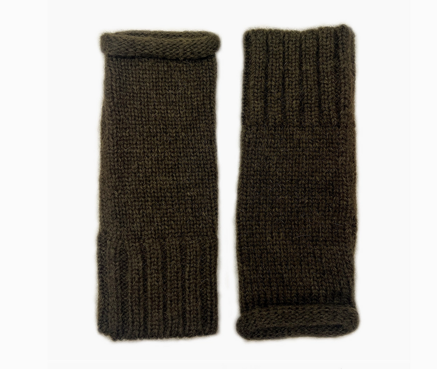 Moss Green Knit Alpaca Fingerless Gloves