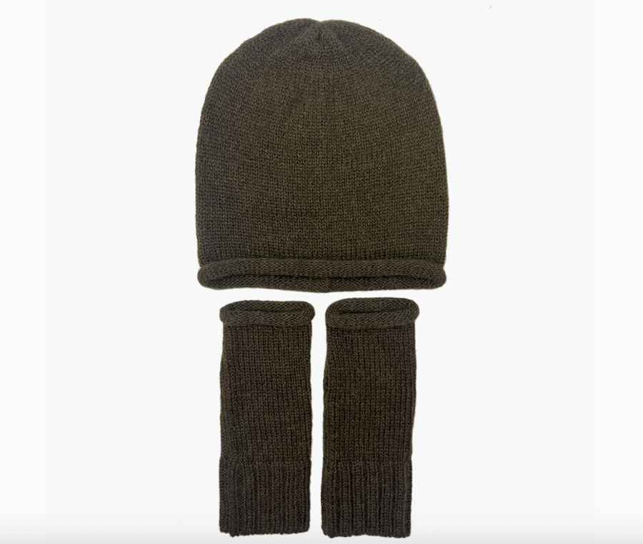 Moss Green Knit Alpaca Fingerless Gloves