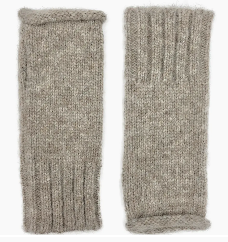 Beige Knit Alpaca Fingerless Gloves