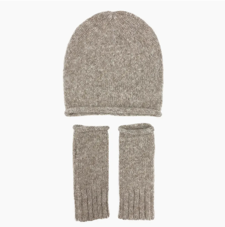 Beige Knit Alpaca Fingerless Gloves