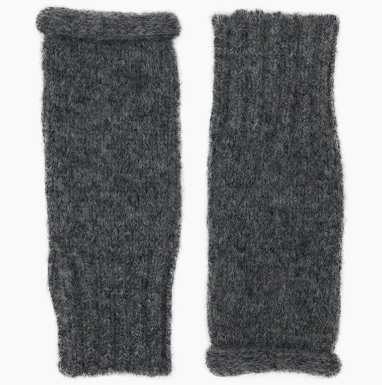 Charcoal Knit Alpaca Fingerless Gloves