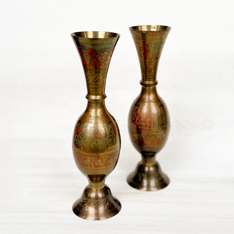 Vintage Brass Etched Vase