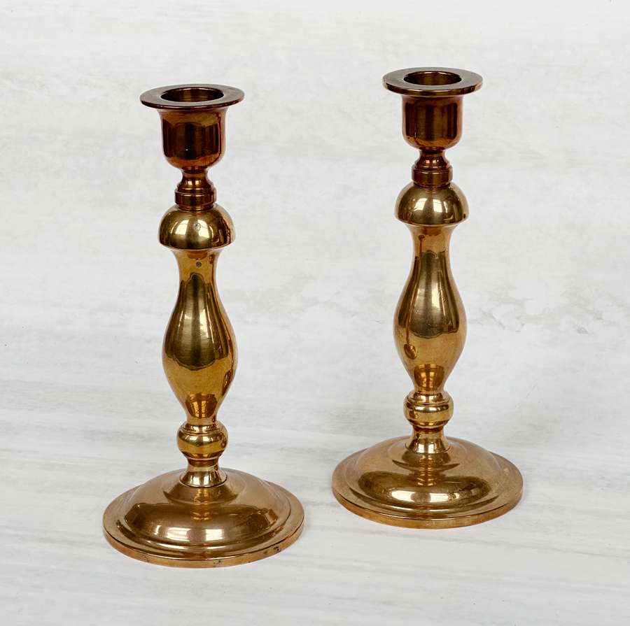 Vintage Bronzed Brass Candlesticks / Set 2
