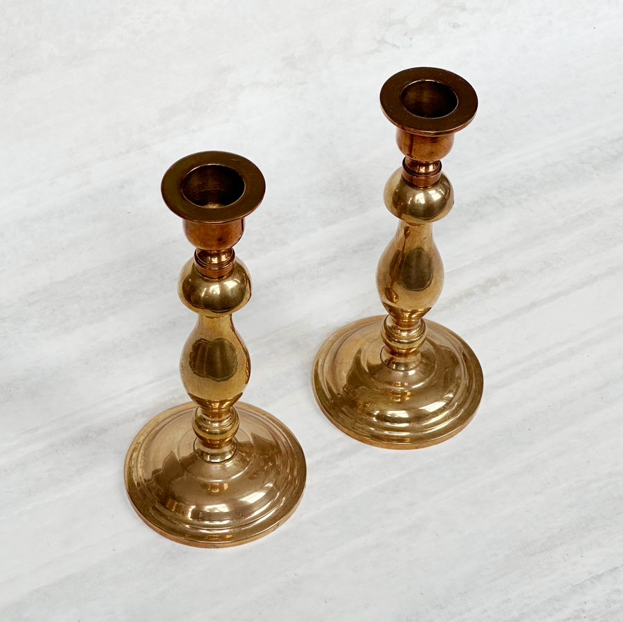 Vintage Bronzed Brass Candlesticks / Set 2