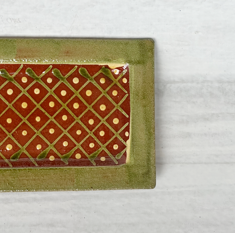 Vintage Handpainted Dotted Terra Cotta Tray