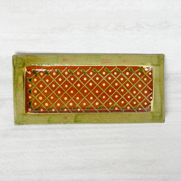 Vintage Handpainted Dotted Terra Cotta Tray