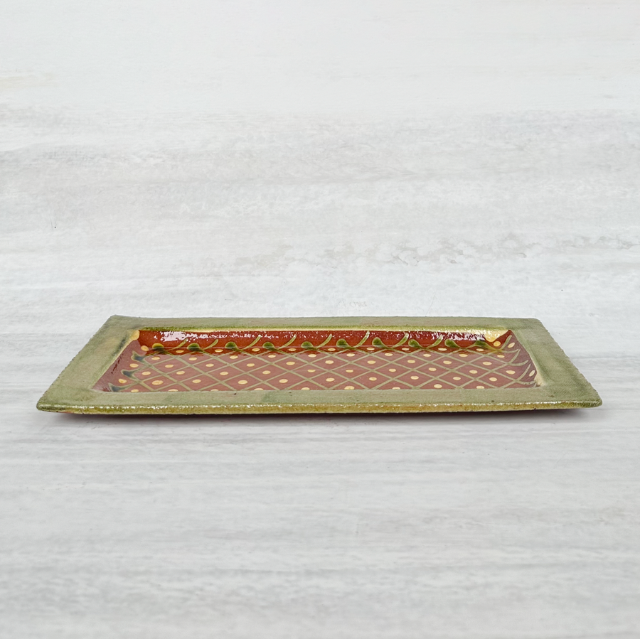 Vintage Handpainted Dotted Terra Cotta Tray