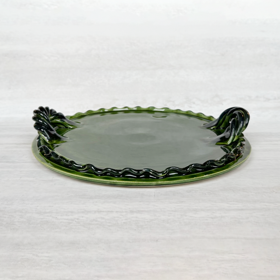 Vintage Green Rope Handle Tray / Large