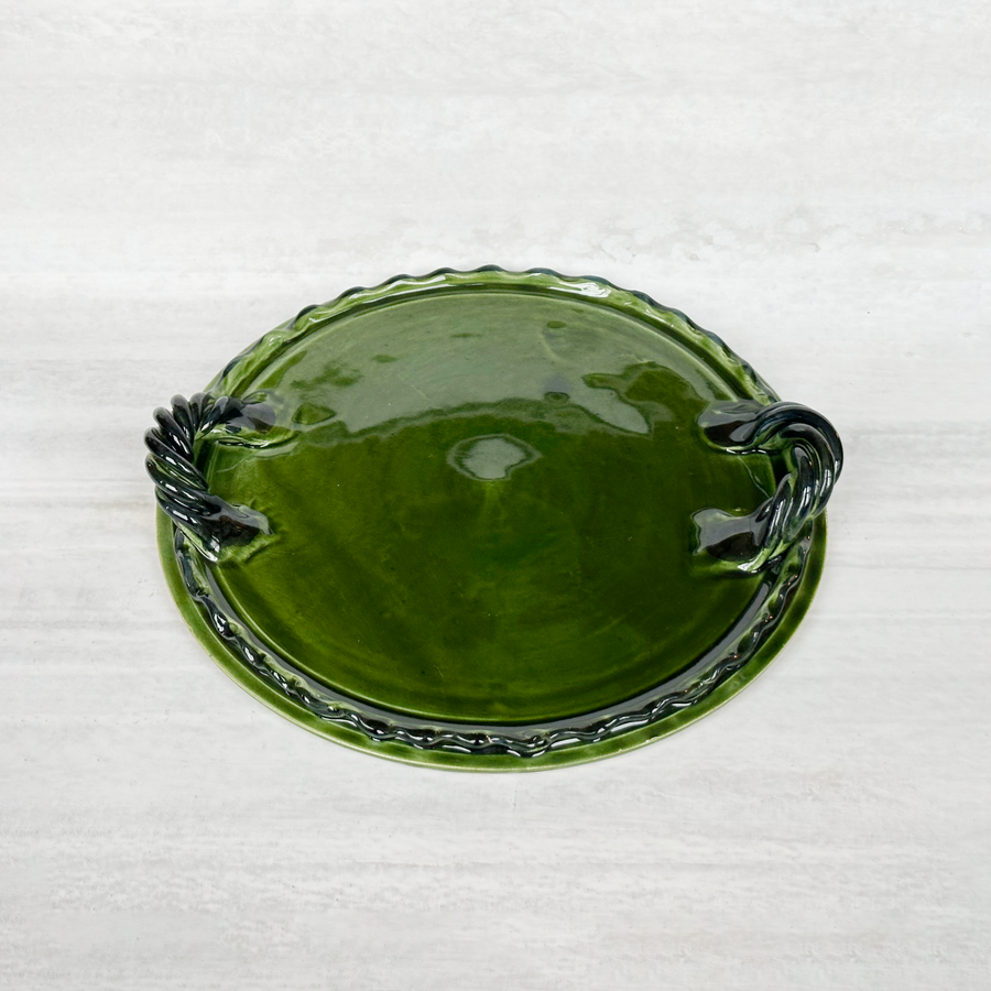 Vintage Green Rope Handle Tray / Large