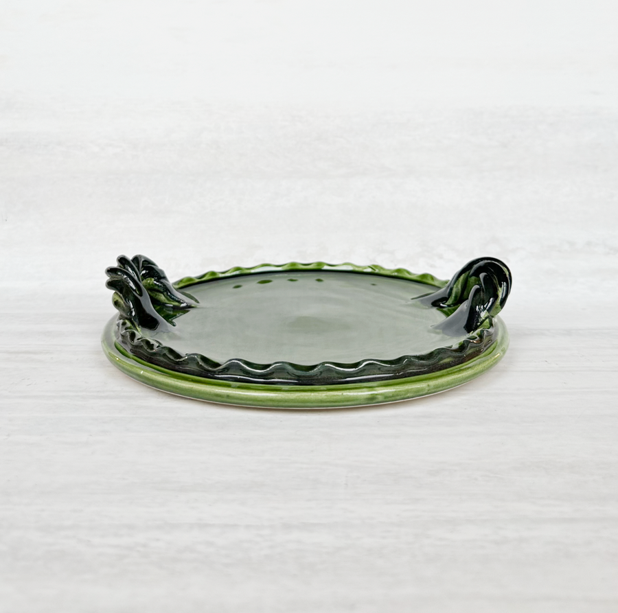 Vintage Green Rope Handle Tray / Small