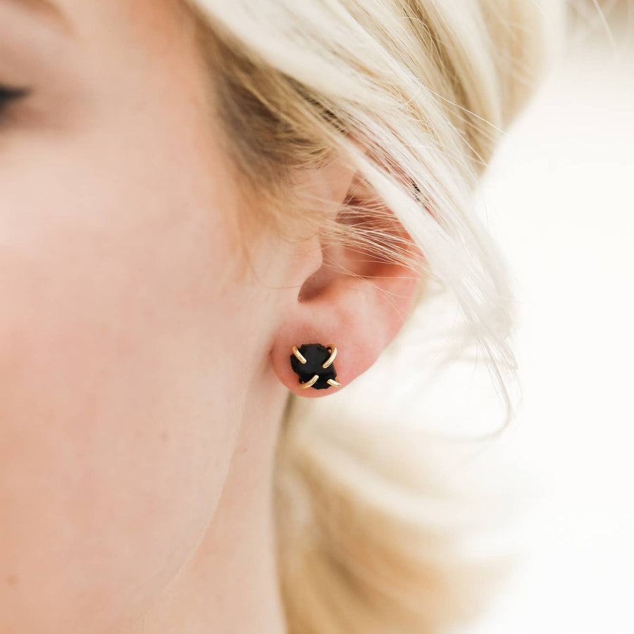 Obsidian Gemstone Prong Earrings