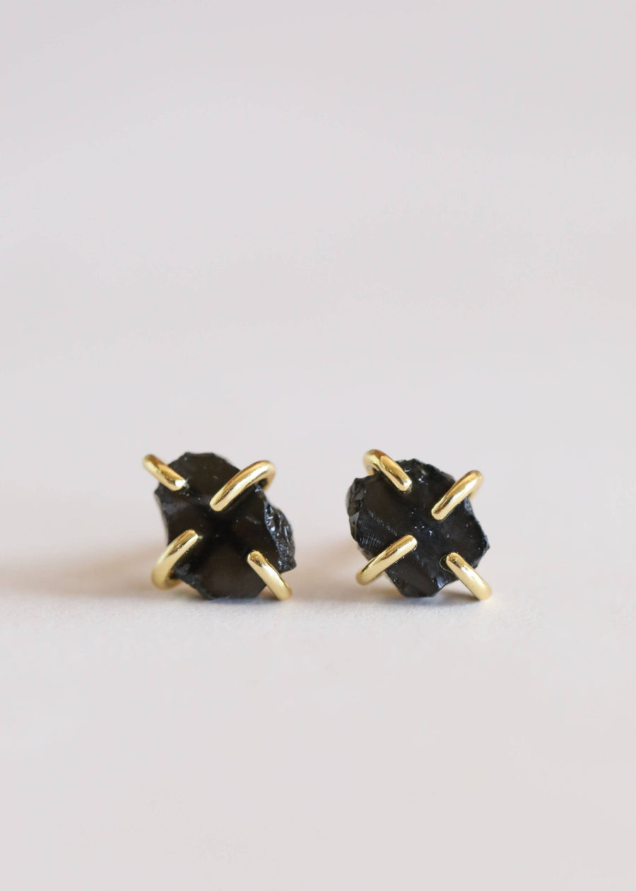 Obsidian Gemstone Prong Earrings