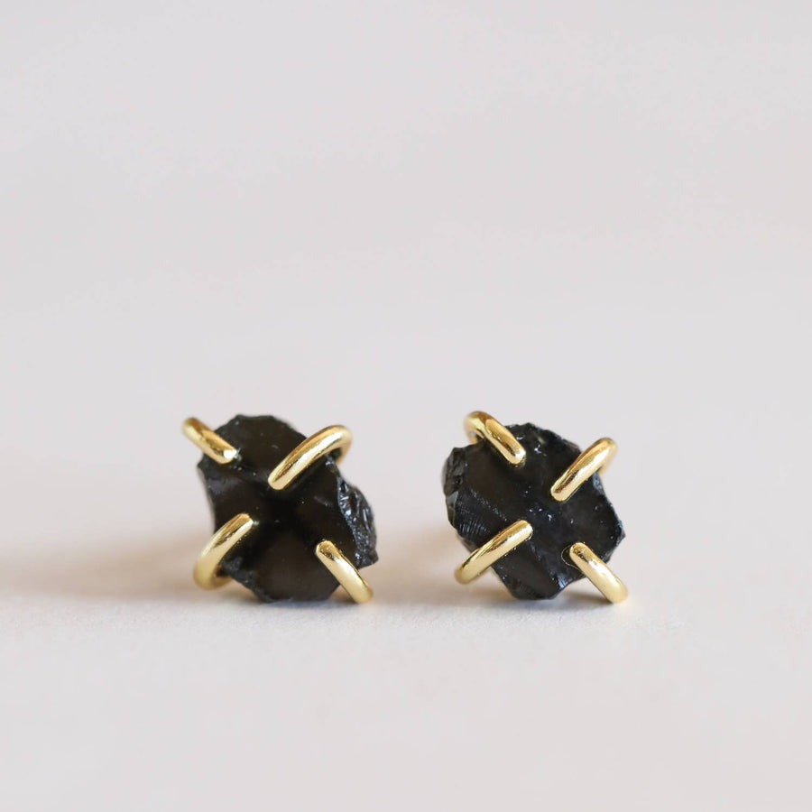Obsidian Gemstone Prong Earrings