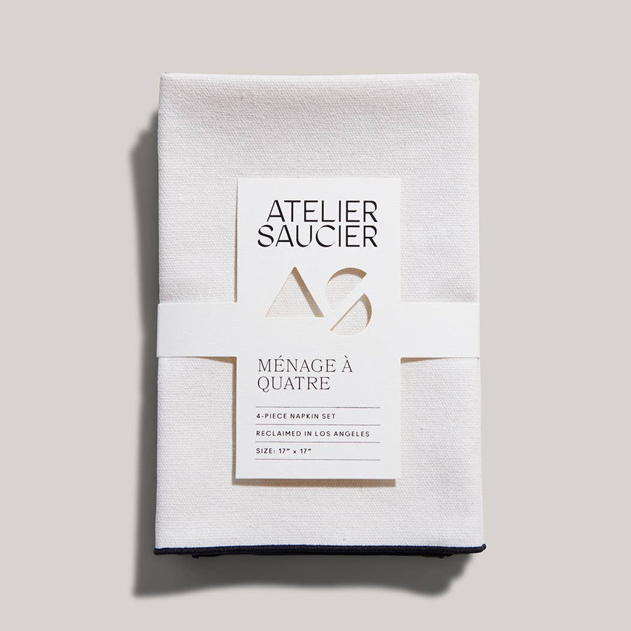 Cream Burlap and Noir Napkin Set of 4
