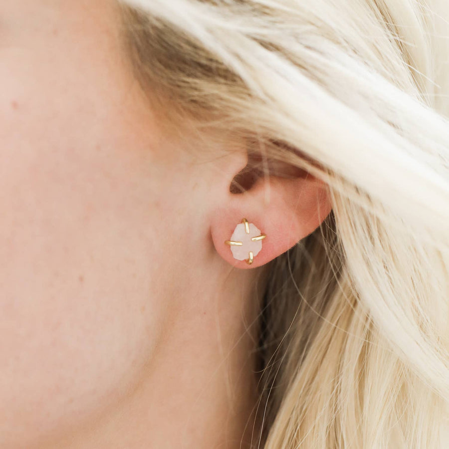 Rose Quartz Gemstone Prong Earrings