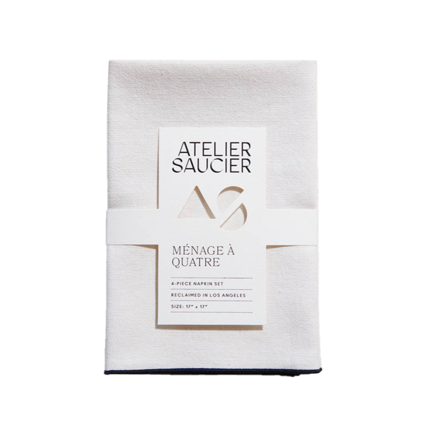 Cream Burlap and Noir Napkin Set of 4