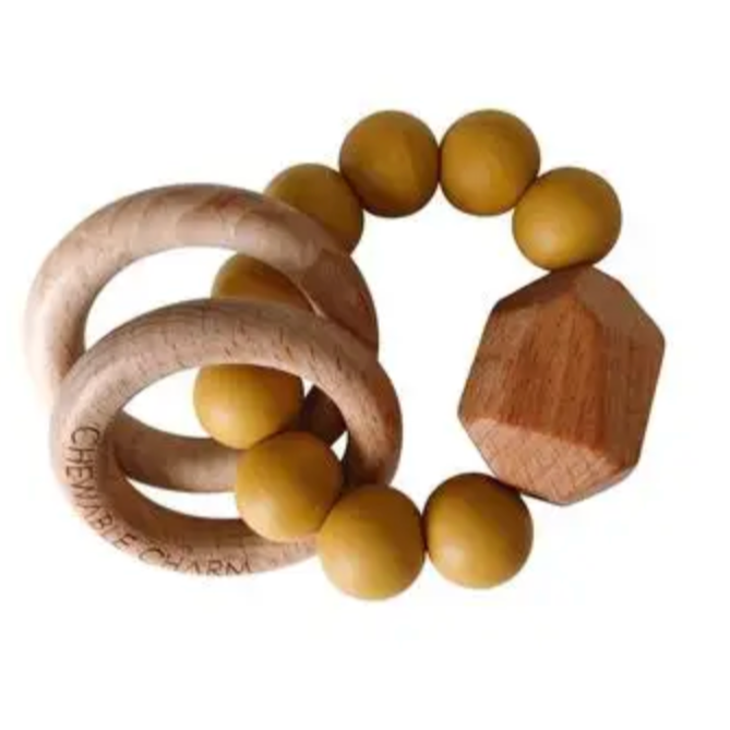 Hayes Silicone + Wood Teether / Mustard