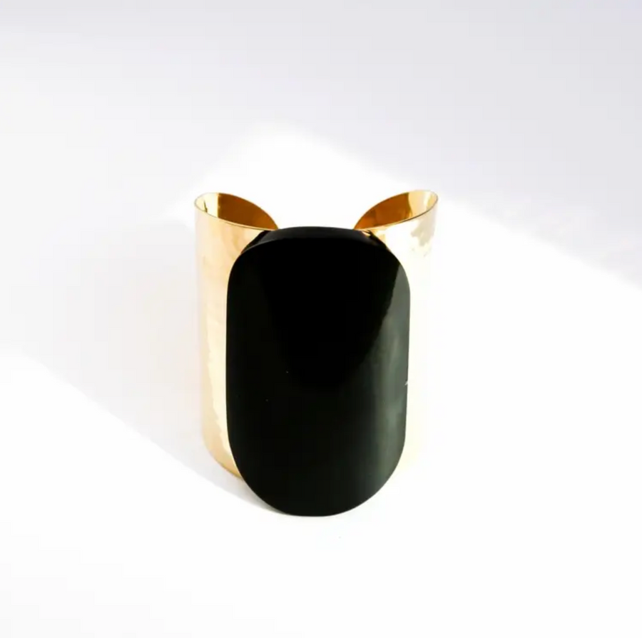 Brass hammered Tahiti Cuff with blackened wood