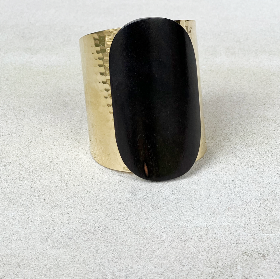 Brass hammered Tahiti Cuff with blackened wood