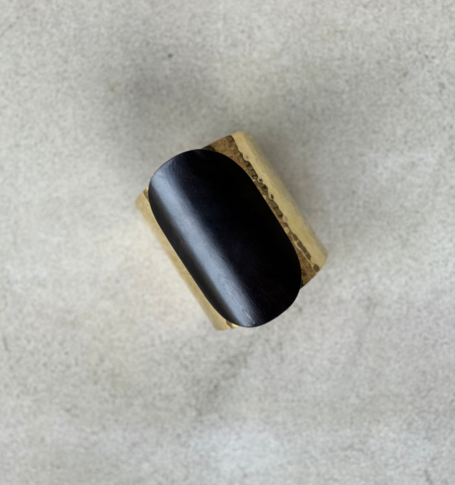 Brass hammered Tahiti Cuff with blackened wood