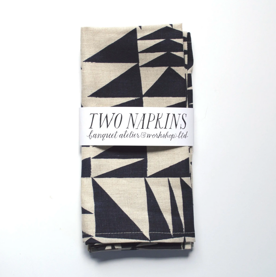 Navy on Natural Triangles All-linen Napkins