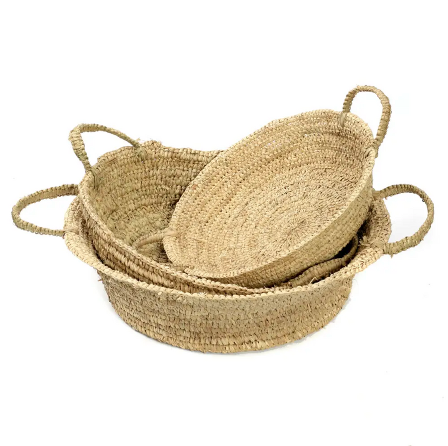 Raffia Basket Trays with Handles