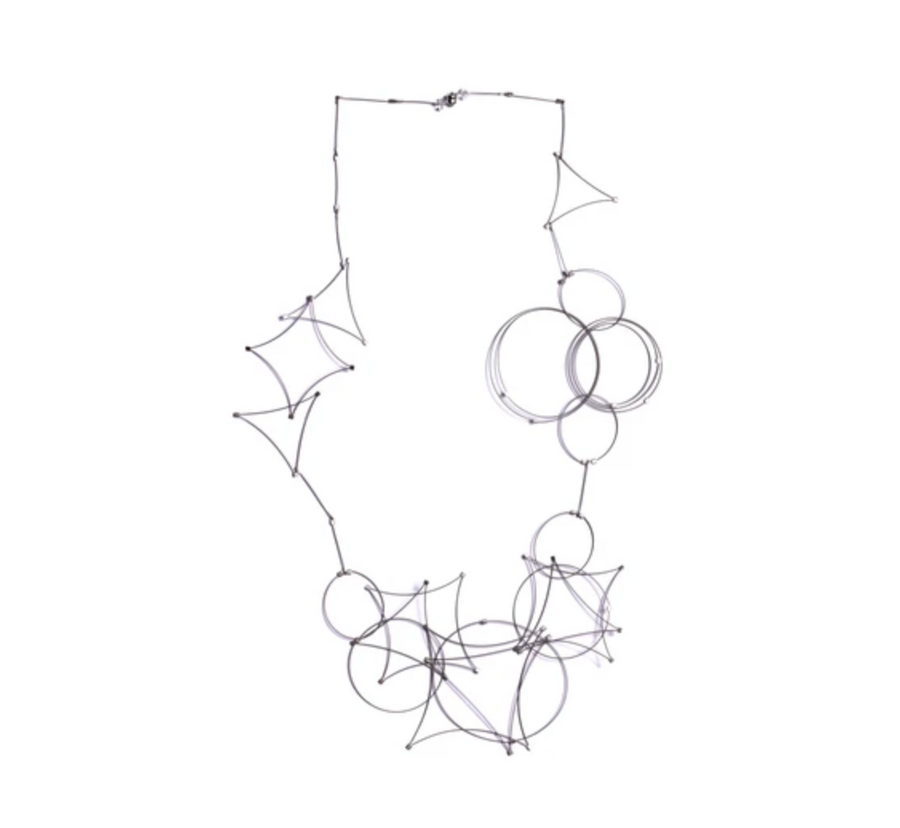 Long Shape Necklace / Gunmetal and Gold