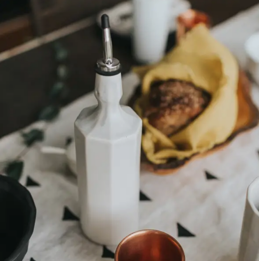Elixer Olive Oil Bottle / Silk White