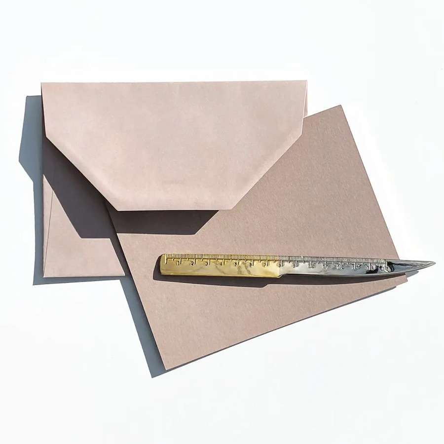 Notecard/Envelope Set: Greige with Gold edges
