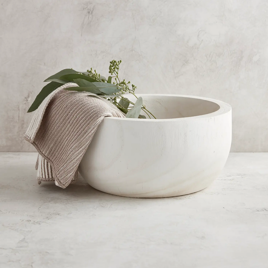 Paulownia Wood Serving Bowl / White