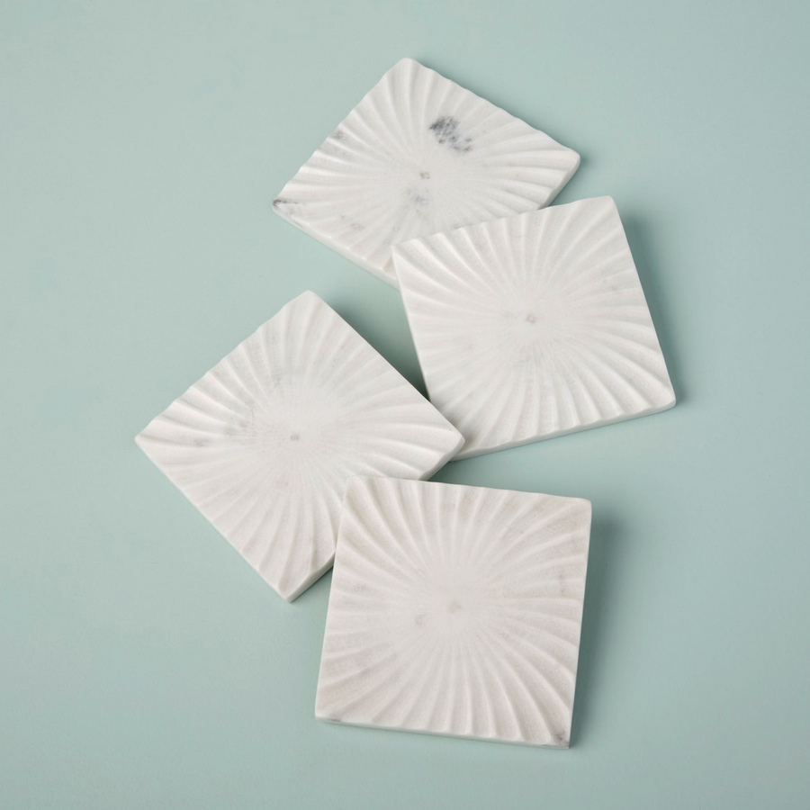 Spiral White Marble Square Coasters, Set of 4
